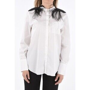 Brunello Cucinelli Black White Ostrich Feather Blouse Sequin Button Up Shirt XS